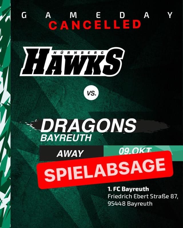 spielabsage hawks @ dragons