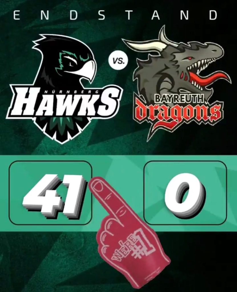 Endstand: 41:0 Hawks vs. Dragons